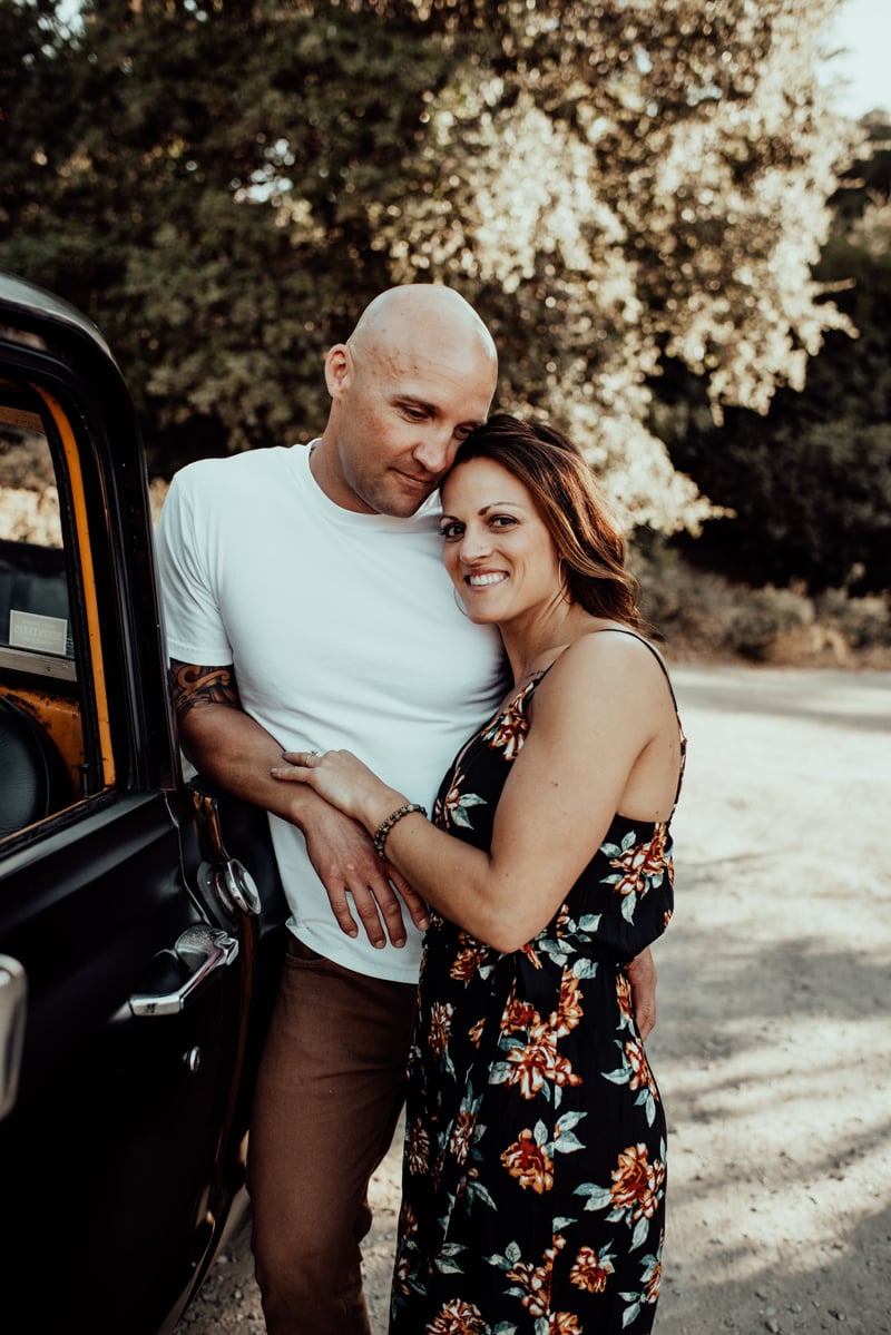 Bay Area Family Photography, couple leaning against an old car