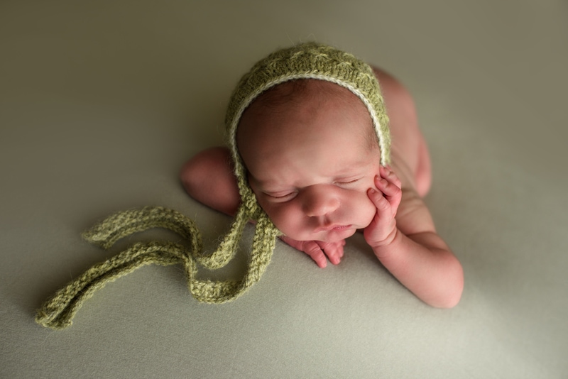Bay Area Newborn Photography, baby in green bonnet